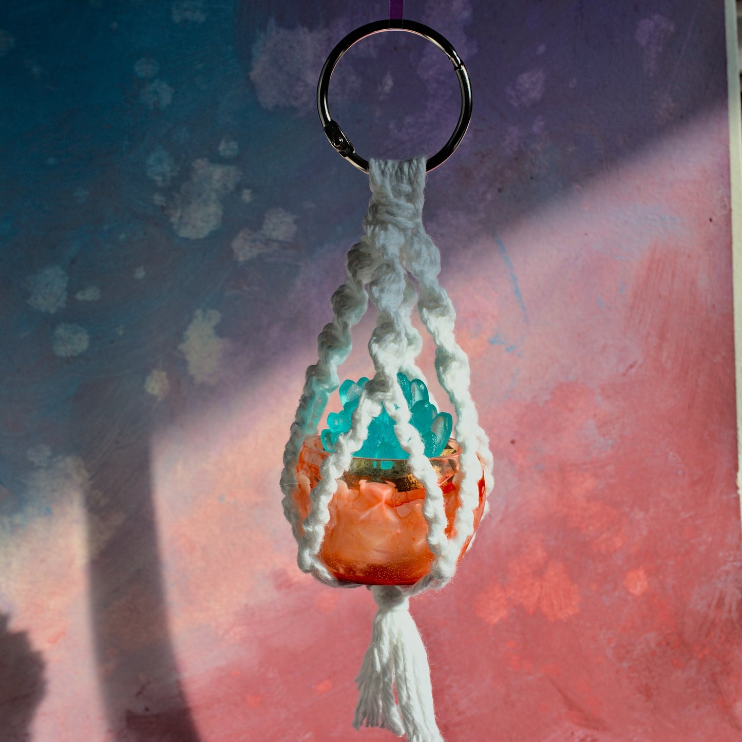 Potted Succulent w/ Hanger- Blue, Orange Clouds