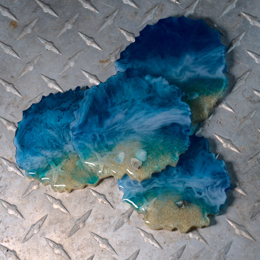 Ocean Waves Resin Coasters Set of 4