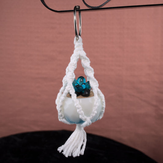 Potted Succulent w/ Hanger- Blue-Black, White, Light Blue Accent