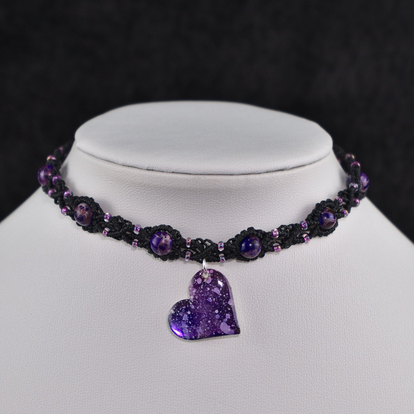 Purple Galaxy Heart Macramé Choker