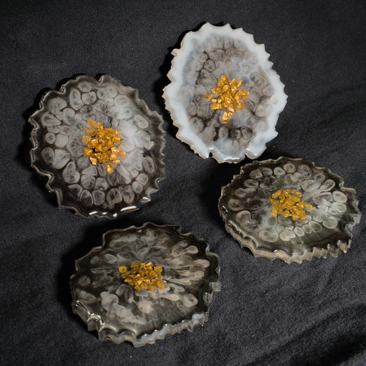 Smoke Drop Resin Coasters Set of 3 w/ Accent Coaster